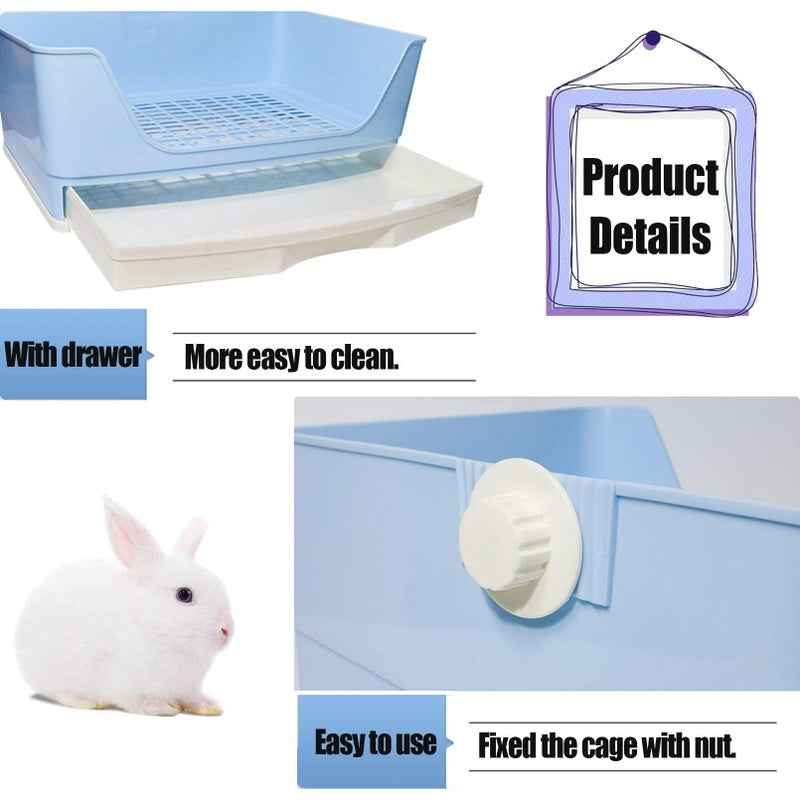 kathson Large Rabbit Litter Box Trainer, Potty Corner Toilet with Drawer Bigger Pet Pan for Adult Hamster, Guinea Pig, Ferret, Galesaur, Bunny and Other Animals (Blue) - Image 3